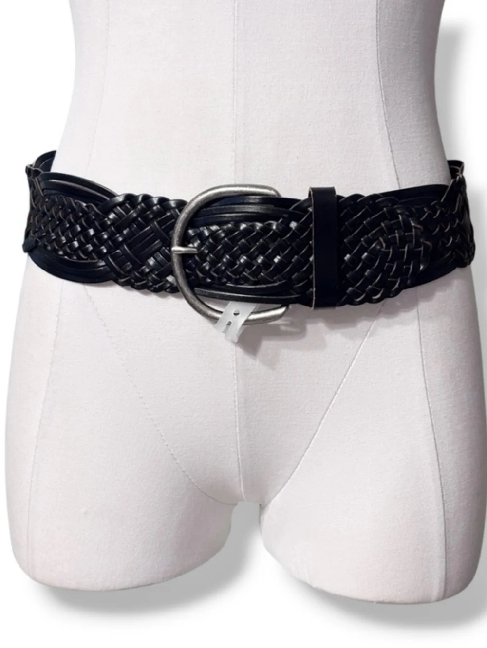 MOSSIMO Wide Black Braided Leather Belt Size XS NWT